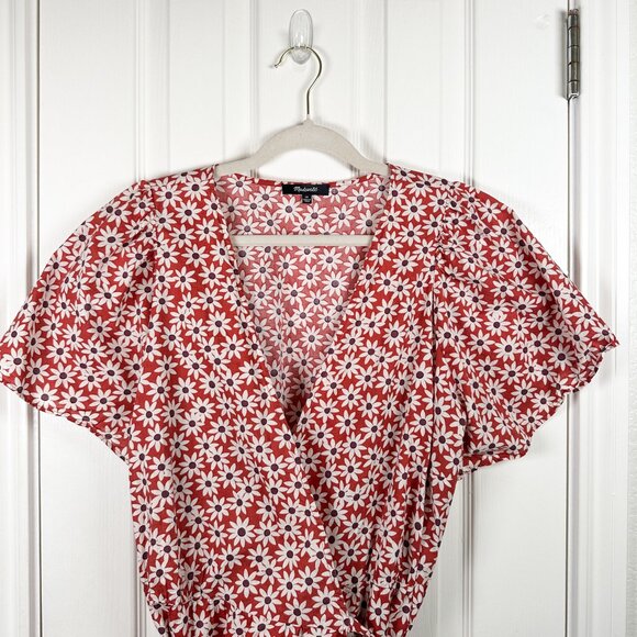 Madewell Wrap Dress Daisy Russet Short Sleeve Summer Flowy Flowers Size 1X - Picture 2 of 5